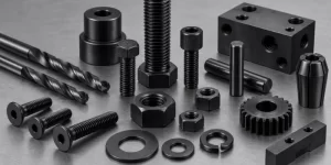 Black oxide finished steel fasteners, tooling and precision hardware